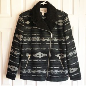 NWT Forever 21 Black Boho Southwest Print Wool Moto Jacket Small